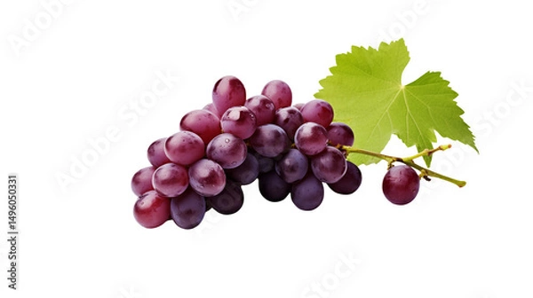 Fototapeta Juicy Red Grapes with Green Leaf on Black Background A Fresh Fruit Cluster Perfect for Wine Labels and Food Design