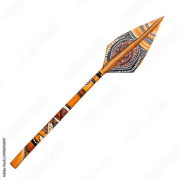 Fototapeta A Wooden Arrow with Aboriginal Songline Maps Australia Isolated on Transparent Background