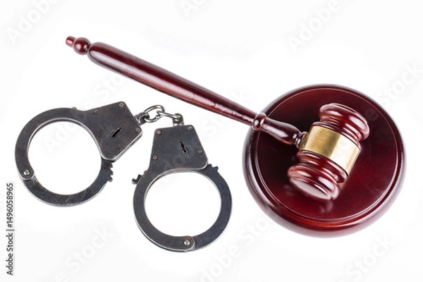 Fototapeta Handcuff and jidges gavel
