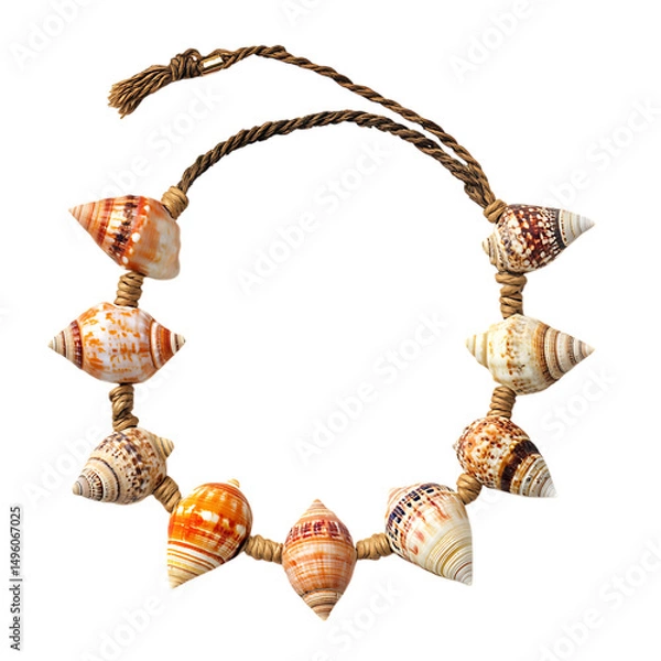 Fototapeta Trendy Rustic Shell Necklace with Assorted Natural Isolated on Transparent Background