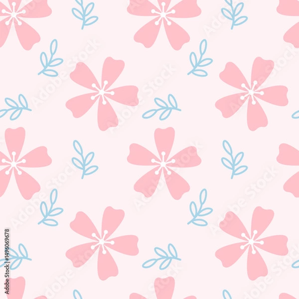 Fototapeta pink flowers seamless pattern. spring time print