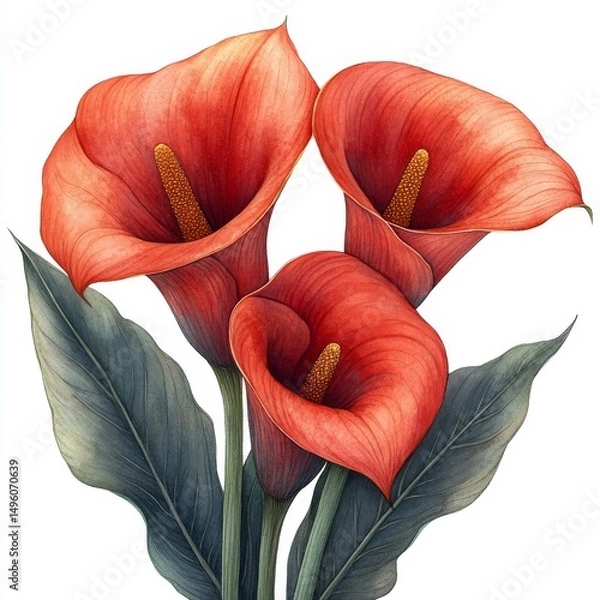 Obraz watercolor flower on white background. illustration for commercial and creative projects. Isolated on white background. Vector art, digital art. Vintage calla