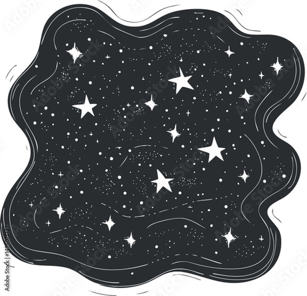 Fototapeta Abstract black and white illustration of stars scattered in a cosmic night sky with a wavy border