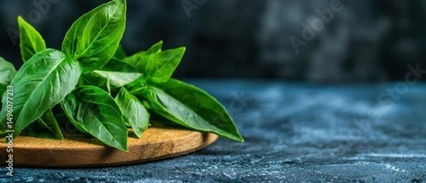 Obraz Fresh Basil on a Wooden Cutting Board
