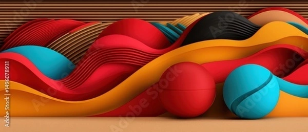 Obraz A 3D rendering of abstract art featuring a variety of shapes and colors.