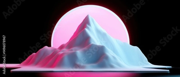 Obraz A digital rendering of a stylized mountain range illuminated by a pink and red glow.