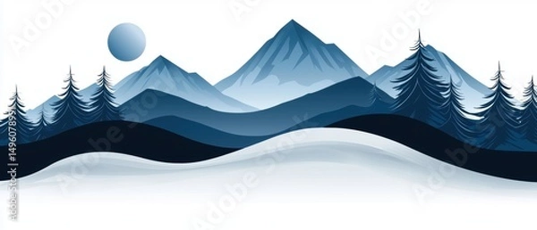 Obraz Majestic Mountain Range with Snowy Mountains and Pine Trees