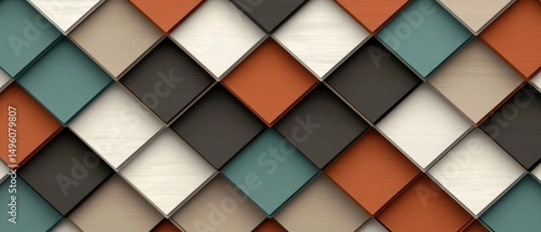 Obraz A geometric pattern of overlapping diamonds in various colors and textures.