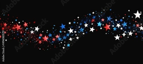 Fototapeta red, white, and blue stars in a wavy line Generative AI