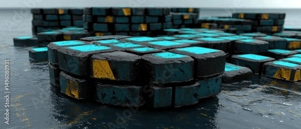 Obraz A 3D rendering of a futuristic cityscape with a unique color scheme.