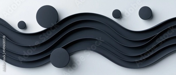 Obraz Abstract Artwork Featuring Black Circles and Wavy Lines