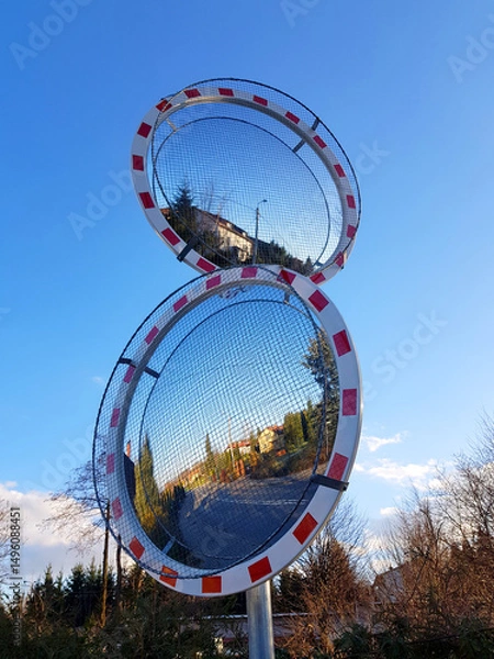 Fototapeta Traffic convex mirror.