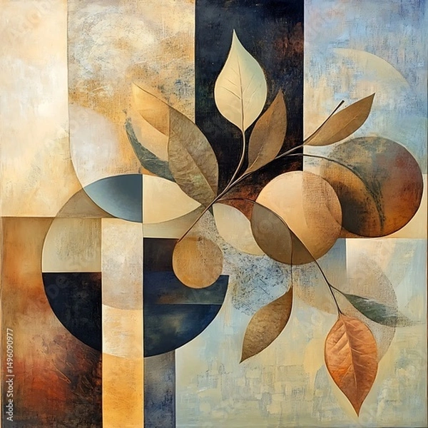 Obraz Abstract composition featuring leaves and geometric shapes.
