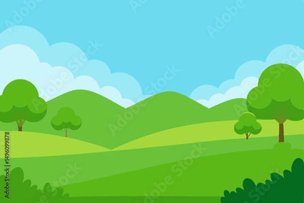 Fototapeta Serene Tranquil Green Meadow Nature Landscape Background Vector Illustration Background