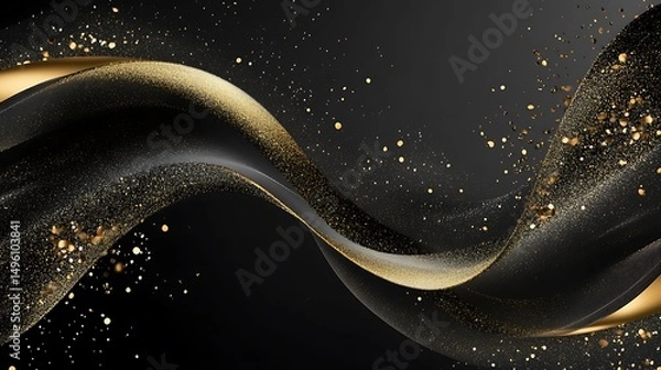 Fototapeta Abstract design with flowing black and gold curves.