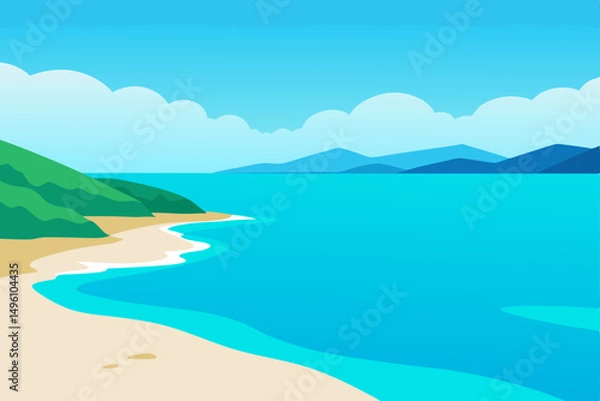 Fototapeta Pristine Crystal Clear Waters and Beach View 4K Vector illustration Background