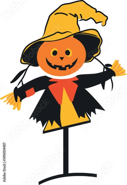 Obraz Vector illustration of a scarecrow on white background. Classic rural figure used in farming to scare birds. Great for autumn themes, harvest visuals, folklore, and symbolic meanings like solitude or 