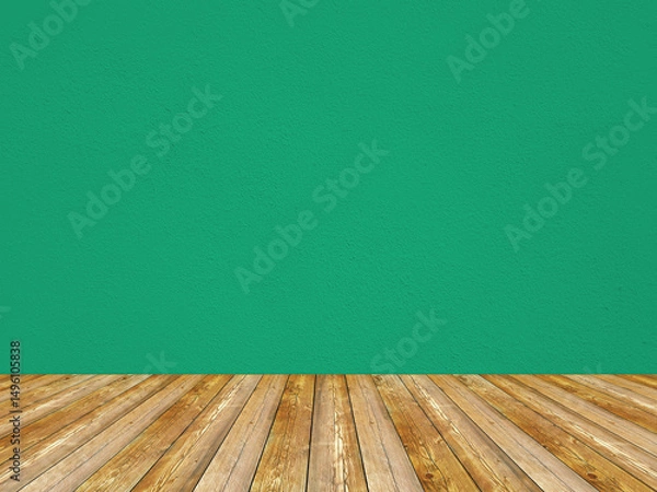 Fototapeta Empty interior painted on solid green color.