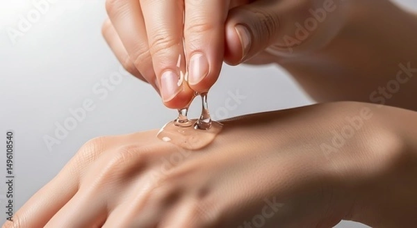 Fototapeta Serum drops on hand for texture test