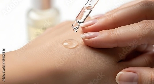 Fototapeta Serum drops on hand for texture test