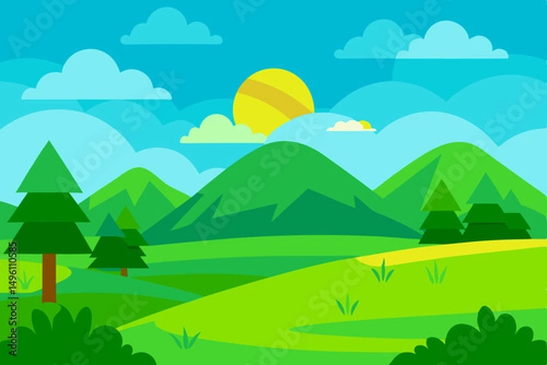 Fototapeta Lush Vibrant Green Outdoor Nature Scene Background Vector Illustration Background