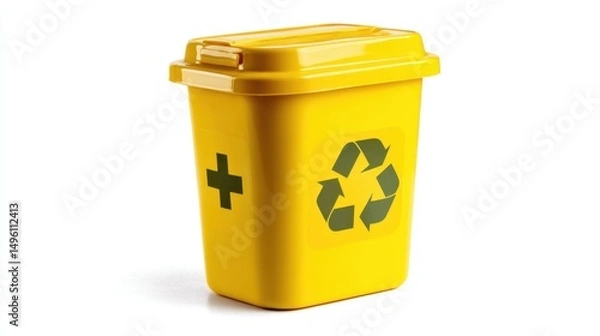 Obraz Medical waste disposal container filled with various medical tools in a clean setting for safe waste management