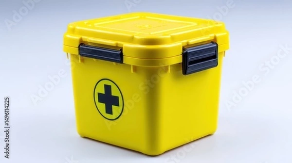 Obraz Medical waste disposal container filled with various medical tools in a clean setting for safe waste management