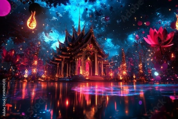 Fototapeta A mysterious and intriguing image of a glass bottle emitting smoke, set on a stone