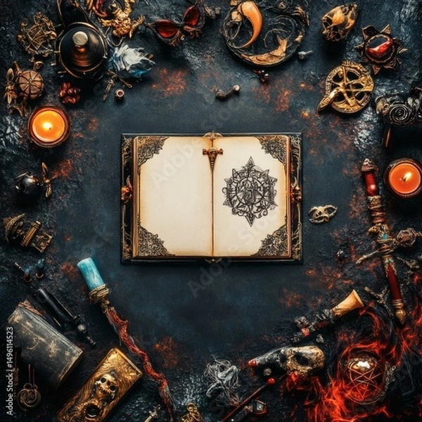 Fototapeta A mysterious and intriguing image of a glass bottle emitting smoke, set on a stone