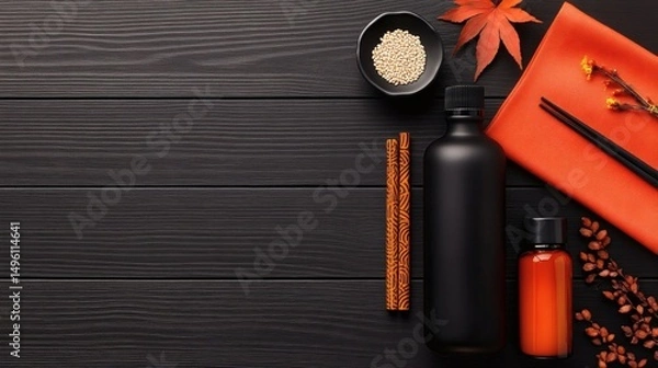Fototapeta A mysterious and intriguing image of a glass bottle emitting smoke, set on a stone