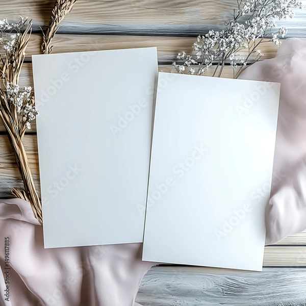 Obraz 2 blank card mockups showcasing messages for greetings, custom design card, wedding card, invitation card, thank you card, empty card, save the date