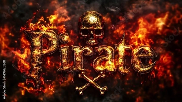 Obraz Fiery, textured gold pirate word art.