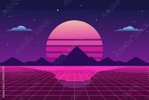 Obraz Cyber fantasy sky with pink horizon UHD futuristic digital art vector illustration background