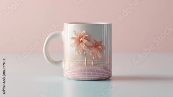 Fototapeta Stylish mug with a retro tropical design perfect for summer vibes and coffee lovers