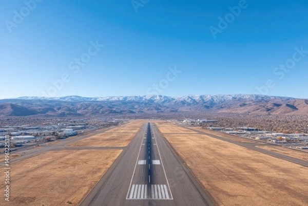 Obraz drone-shot aerial view over expansive airport runway showcasing organized plane traffic patterns