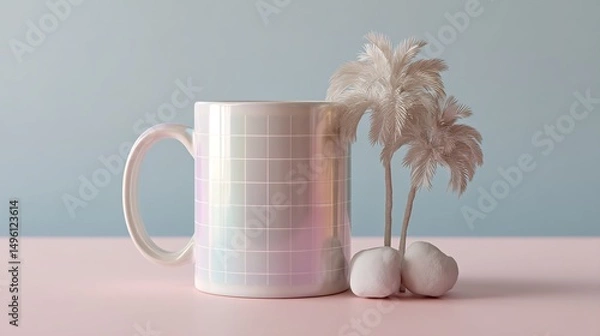 Fototapeta Dreamy aesthetic mug with tropical vibes evokes serene calm and relaxation