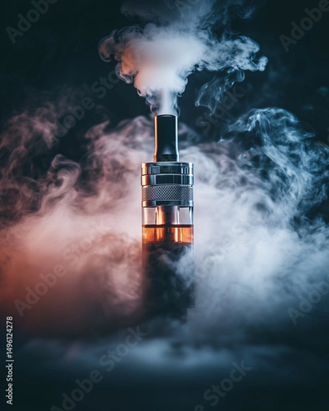 Fototapeta Vape device surrounded by colorful vapor on dark background