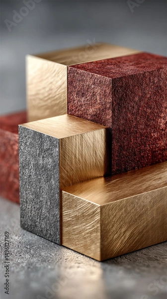Obraz Shiny metallic colorful cubes form an abstract 3D geometric pattern, symbolizing modernity, innovation, structure, complexity, and vibrant energy in a sleek futuristic design.
