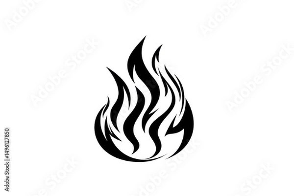 Fototapeta PNG Intricate black flame symbol with stylized flames on white background