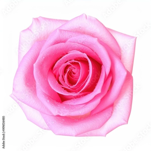 Fototapeta Pink Rose with Water Drops Isolated on White Background