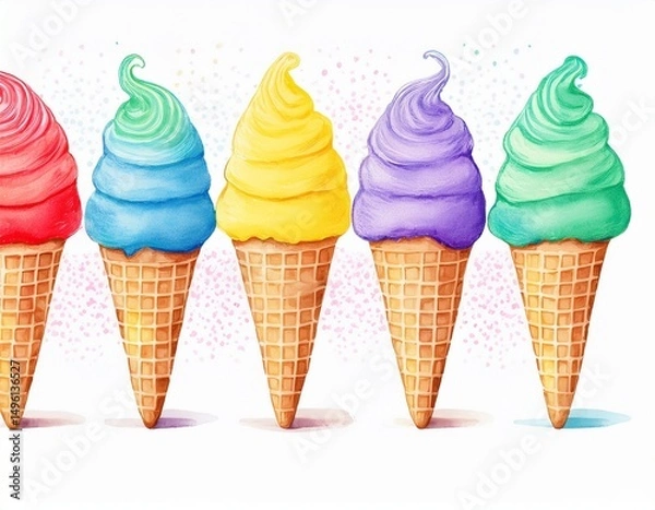 Obraz watercolor rainbow ice cream cones isolated on white background