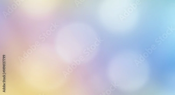 Fototapeta Blurred bokeh-style abstract background using lavender, lemon yellow, and sky blue, creating a peaceful, soft-focus visual with a minimalist and calm aesthetic for modern and elegant design use.