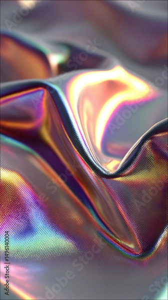 Obraz A silver iridescent hologram foil background shimmers with rainbow hues, symbolizing futuristic vision, transformation, illusion, and the beauty of shifting perspectives in a minimal form.
