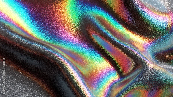 Obraz A silver iridescent hologram foil background shimmers with rainbow hues, symbolizing futuristic vision, transformation, illusion, and the beauty of shifting perspectives in a minimal form.
