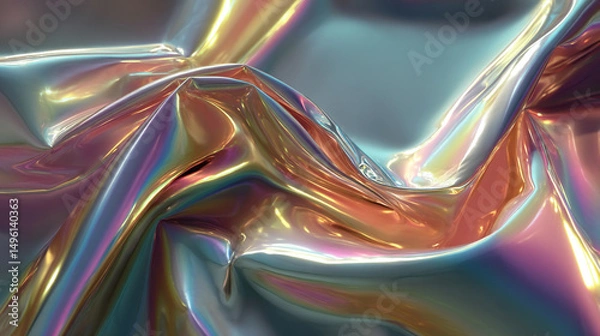 Obraz A silver iridescent hologram foil background shimmers with rainbow hues, symbolizing futuristic vision, transformation, illusion, and the beauty of shifting perspectives in a minimal form.
