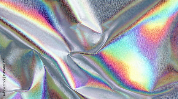 Obraz A silver iridescent hologram foil background shimmers with rainbow hues, symbolizing futuristic vision, transformation, illusion, and the beauty of shifting perspectives in a minimal form.
