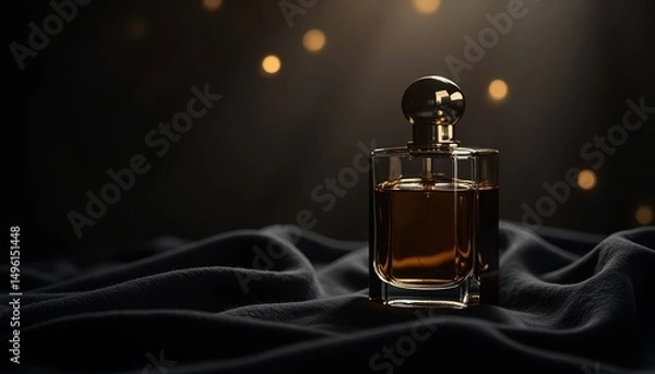Obraz Perfume bottle on black fabric