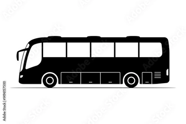 Obraz Large passenger bus icon. Black silhouette. Side view. Vector simple flat graphic illustration. Isolated object on white background. Isolate.