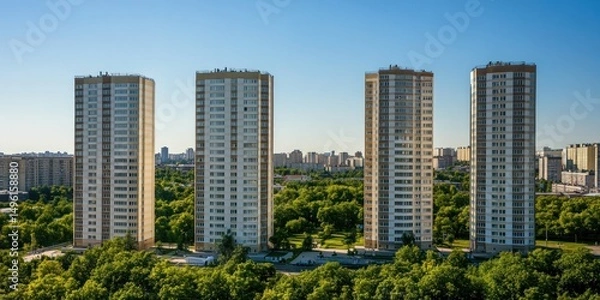 Fototapeta Four High-Rise Buildings in a Residential Area