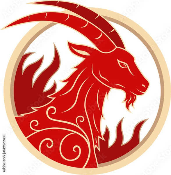 Fototapeta Symbol of the new year 2027 red fire goat. Ornament red fire goat. Chinese New Year 2027. Illustration for a logo with the symbol of the new year. Red fire goat - symbol of the new year 2027
